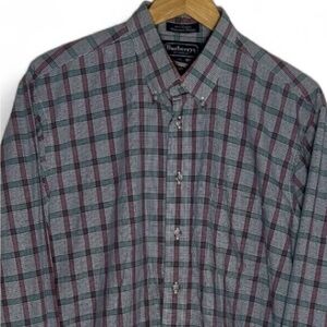 Burberry Plaid Button-Down Shirt - Gray & Burgundy